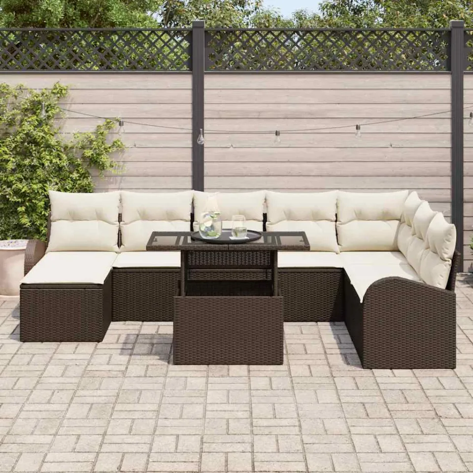 vidaXL Tuin Sofa Set 9 st Bruin Poly riet, foto 3