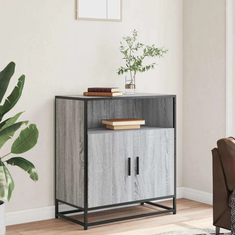 vidaXL Dressoir 68x35x76 cm bewerkt hout grijs sonoma eikenkleurig, foto 2