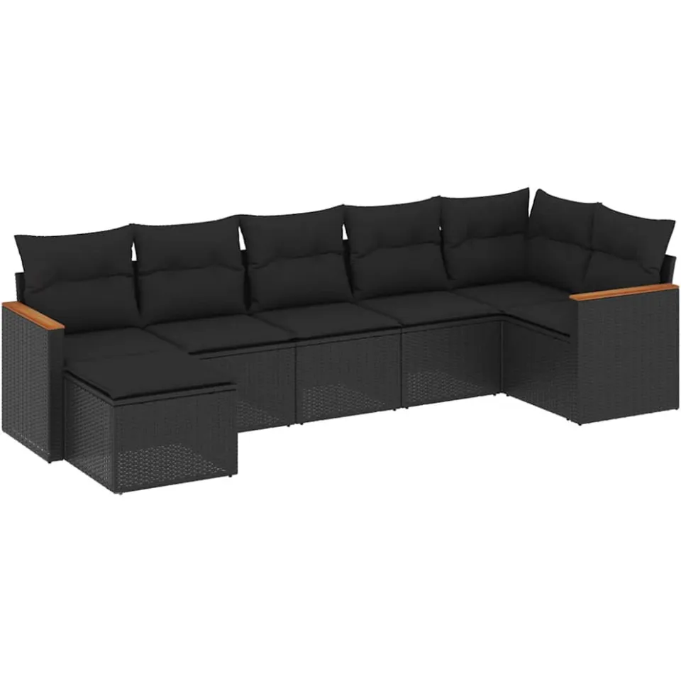 vidaXL 7-delige Loungeset met kussens poly rattan zwart, foto 3
