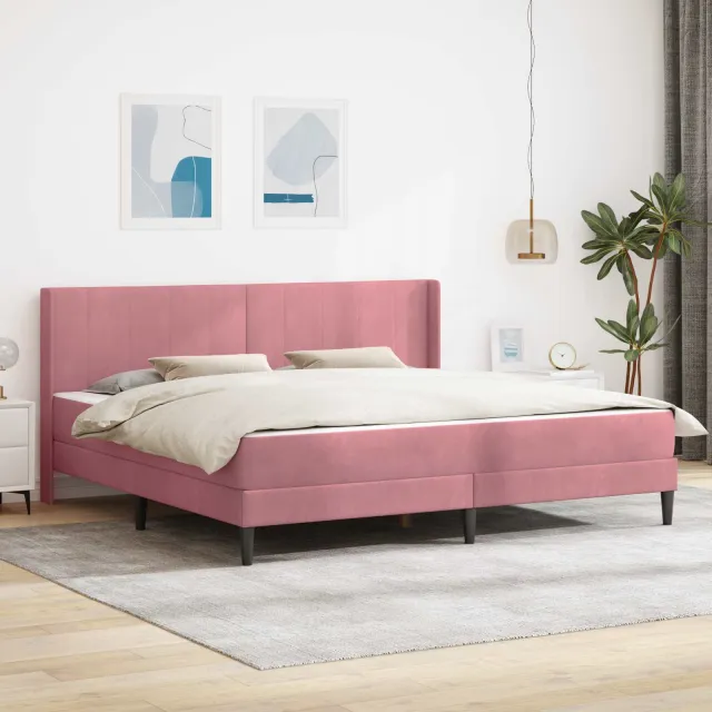 vidaXL Bedframe met matras Roze 200 x 200 cm fluweel