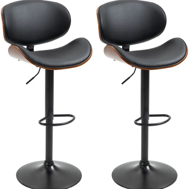 Merax 2-Pack Draaibare Barkrukken – Verstelbare Barstoelen – Kunstleer – Metalen Frame – Met Rugleuning en Voetsteun – Zwart