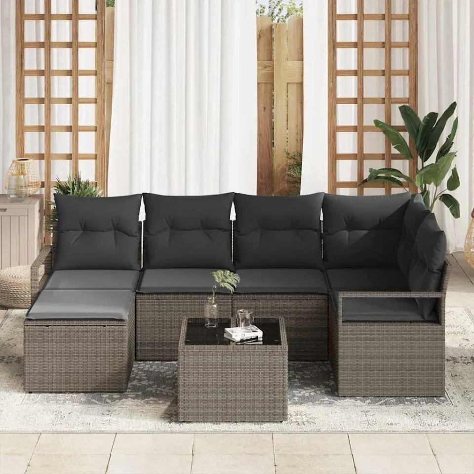 vidaXL Bankstel 7 st Lichtgrijs poly rattan, foto 3