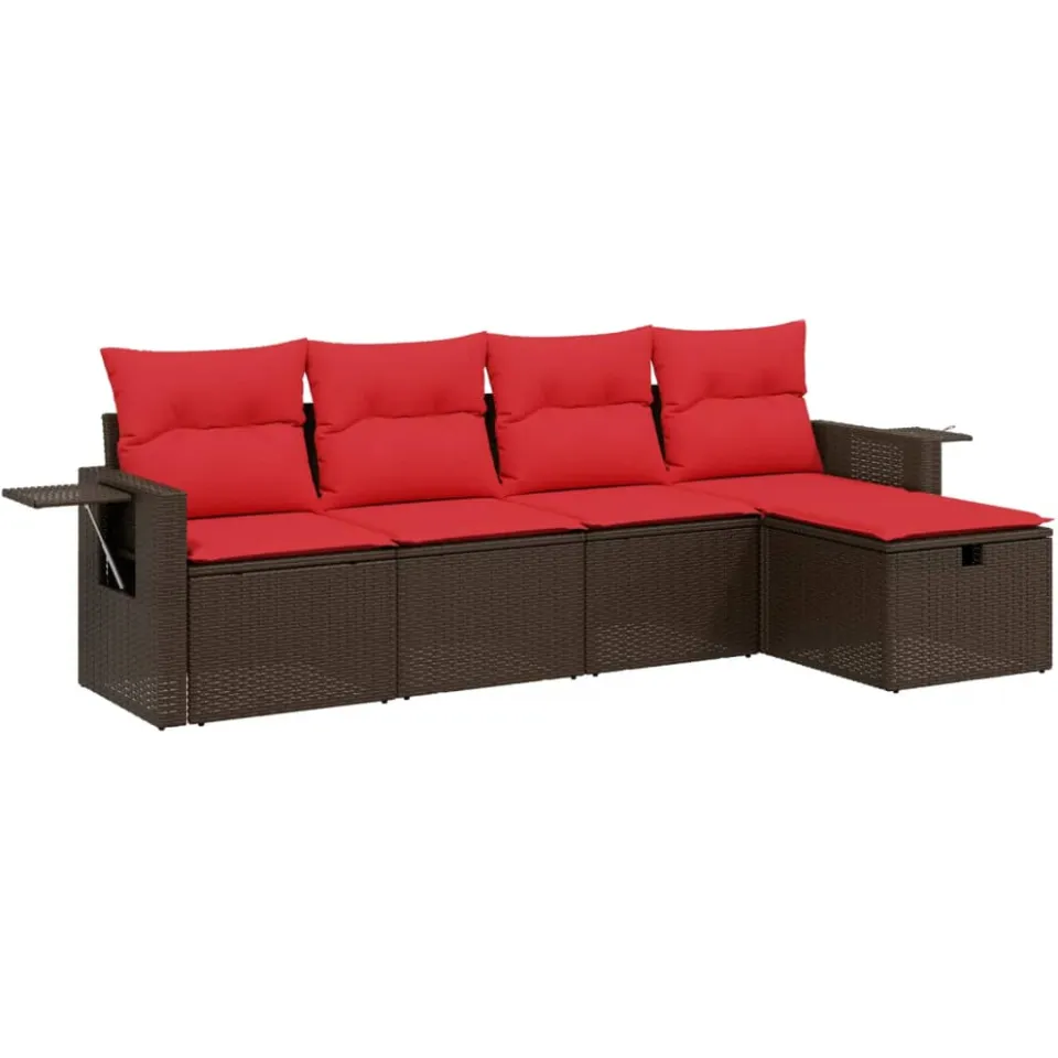 vidaXL 5-delige tuinbankset met kussens, bruin polyrotan, foto 3