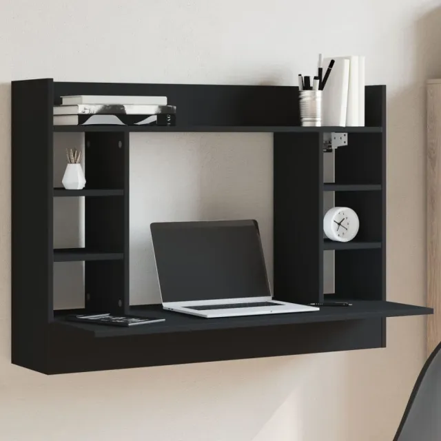vidaXL Wandbureau 105x48x75 cm bewerkt hout zwart, foto 2
