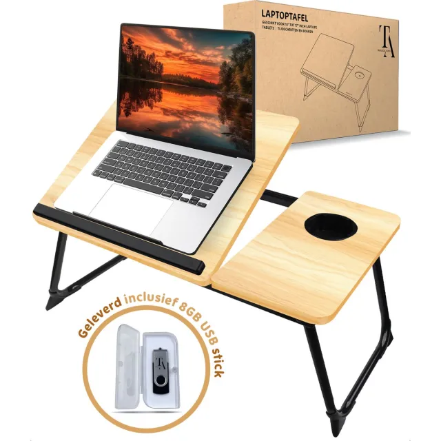 TrueLogic Alpha Bedtafel - Laptoptafel - Laptop standaard - Voor laptops t/m 17 inch - Ontbijttafel - Ontbijt op bed - Geleverd inclusief 8GB usb stick - Wood Natuurlijk Houtlook