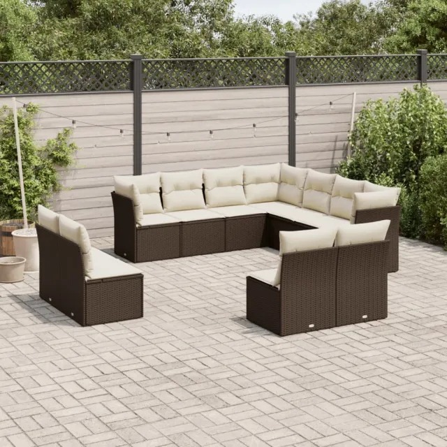 vidaXL 11-delige Loungeset met kussens poly rattan bruin, foto 2