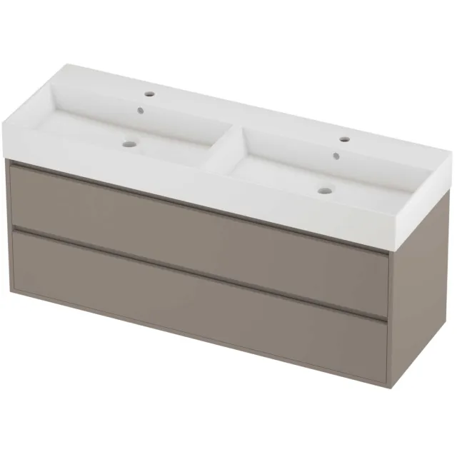 Proline Zara Badmeubelset Porselein Loft 2 Gaten 140x46x65 cm Glans Wit Clay Beige