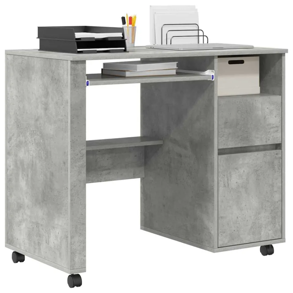 vidaXL Bureau met Wielen Beton Grijs 91 x 50 x 77 cm Bewerkt hout