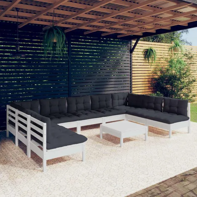 vidaXL 10-delige Loungeset met kussens massief grenenhout wit, foto 2