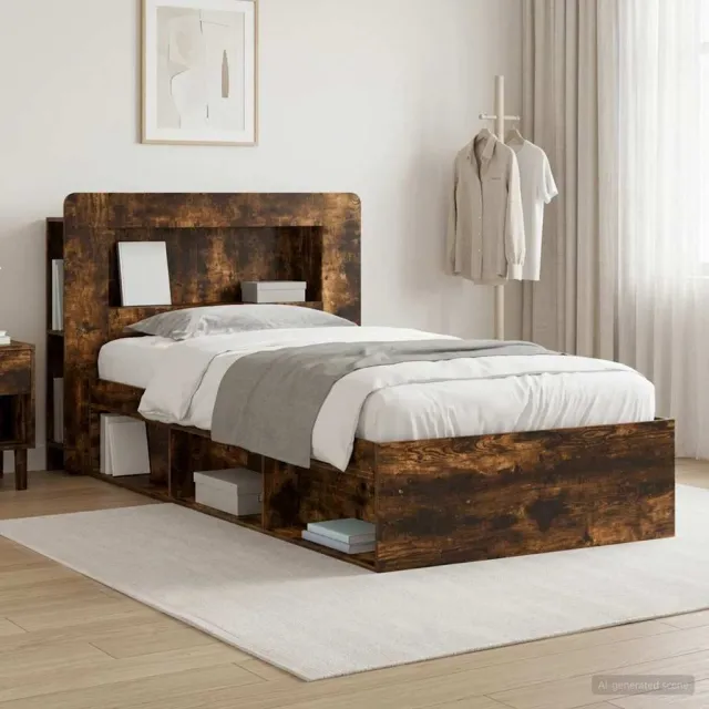 vidaXL Bedframe met opslag Gerookt eiken 90 x 190 cm Bewerkt hout Bruin