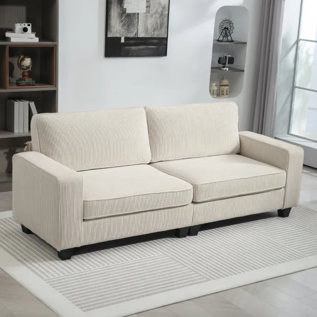 MODENUIT Bank 3-Zits - Cordstof Met Armleuningen En Rugkussens - Voor Woonkamer - Polyester - Cream White Crèmewit