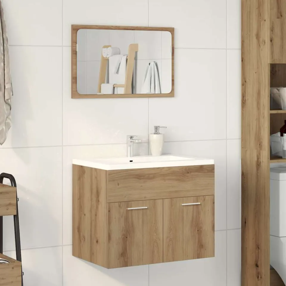 vidaXL 2-delige Badkamermeubelset bewerkt hout artisanaal eikenkleur Bruin