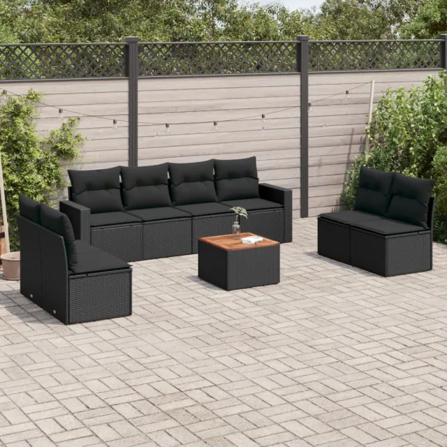 vidaXL 9-delige Loungeset met kussens poly rattan zwart, foto 2