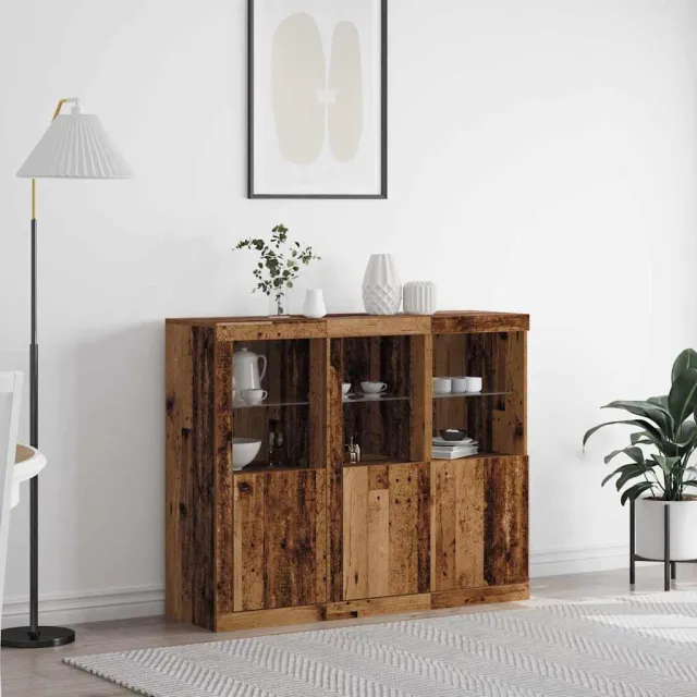 vidaXL LED Sideboard 3 st Oud hout 123 x 37 x 100 cm Bewerkt hout Bruin