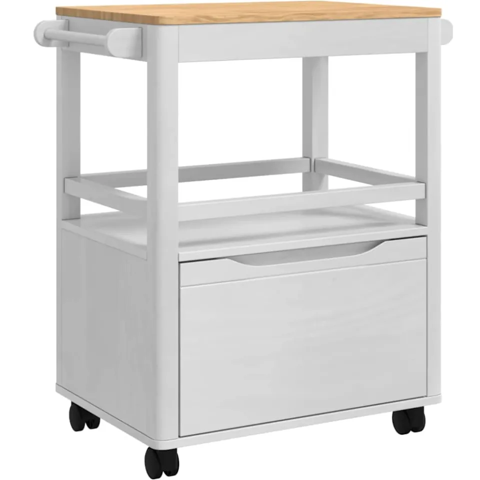 vidaXL Keuken Trolley FLORO Wit 72,5 x 45 x 80 cm Massief Vurenhout, foto 3