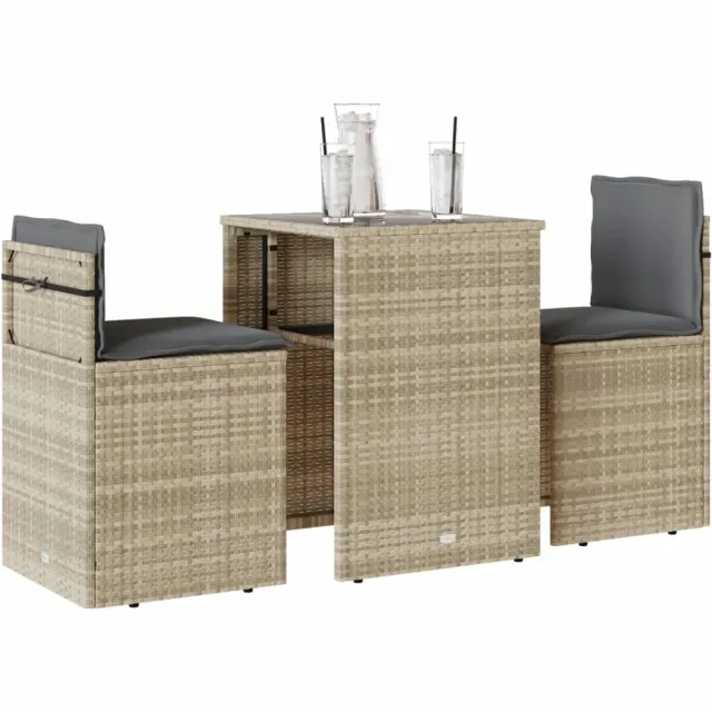 vidaXL 3-delige Bistroset met kussens poly rattan lichtgrijs
