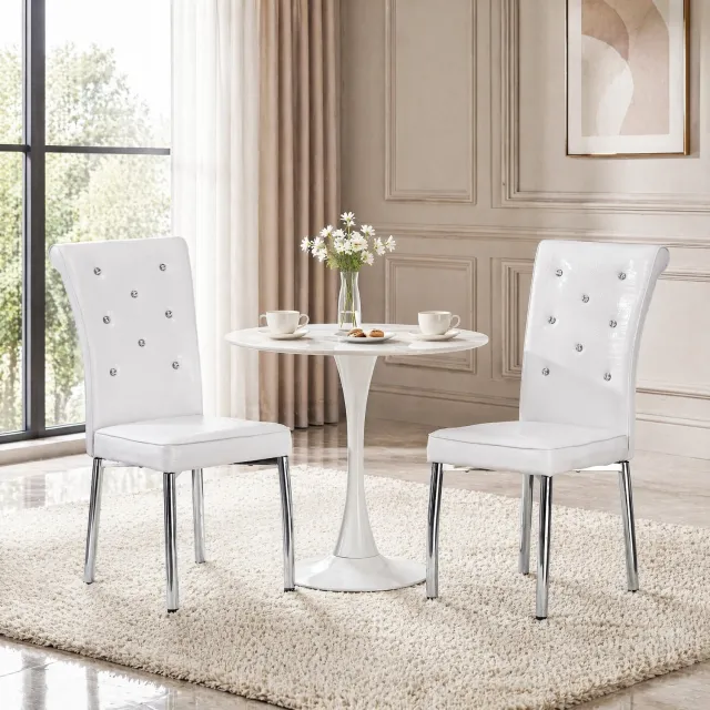 CHICFURN Eetkamerstoel set van 2 - Kunstleer - Metalen poten - Wit