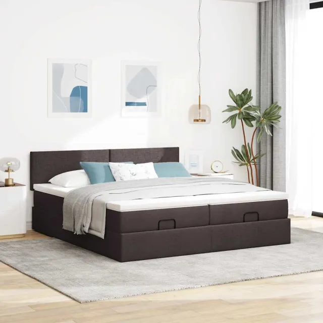 vidaXL Ottoman bed met matrassen 200x200cm stof donkerbruin bruin