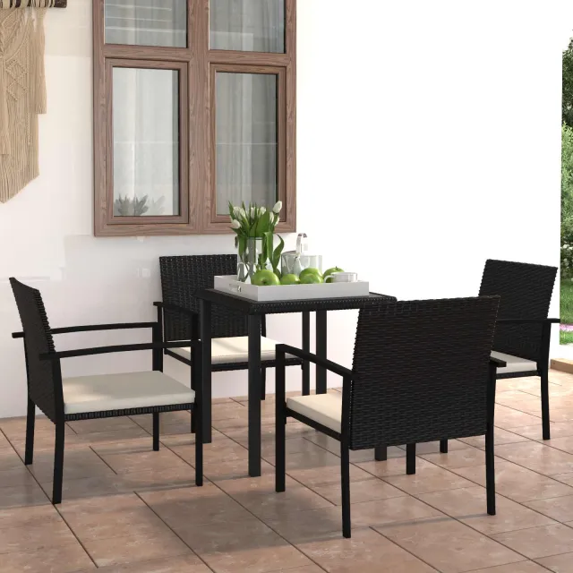 vidaXL Tuin eettafelset 5 st Zwart poly rattan, foto 2