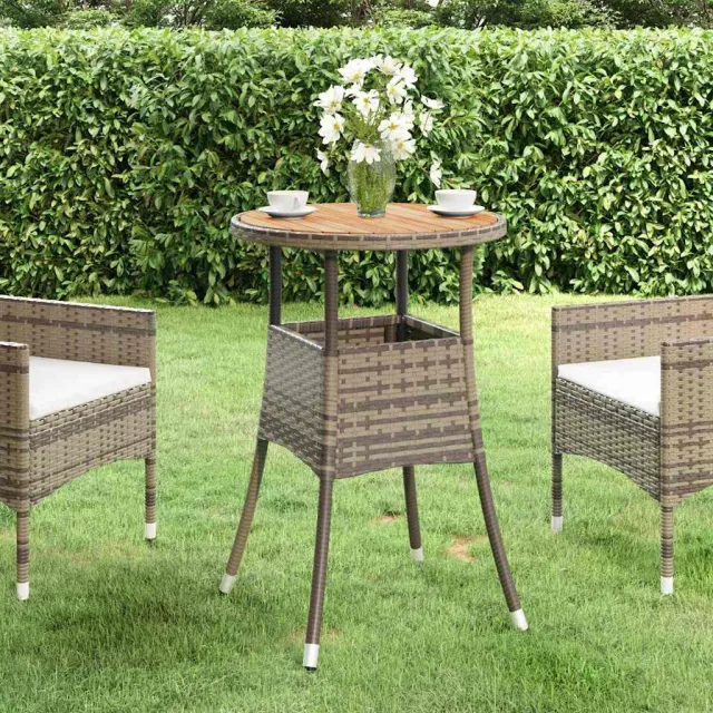 vidaXL Tuintafel Ø60x75 cm acaciahout en poly rattan grijs, foto 2