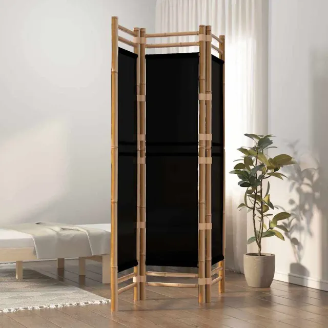 vidaXL Kamerscherm 3-panelen inklapbaar 120 cm bamboe en canvas zwart, foto 2