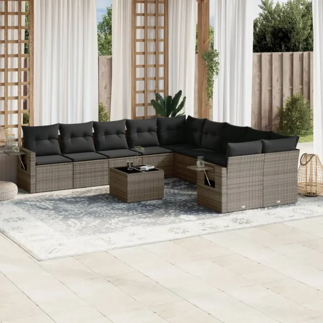 vidaXL 11-delige Loungeset met kussens poly rattan grijs, foto 2
