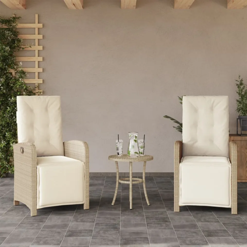 vidaXL 3-delige Bistroset met kussens poly rattan beige, foto 2