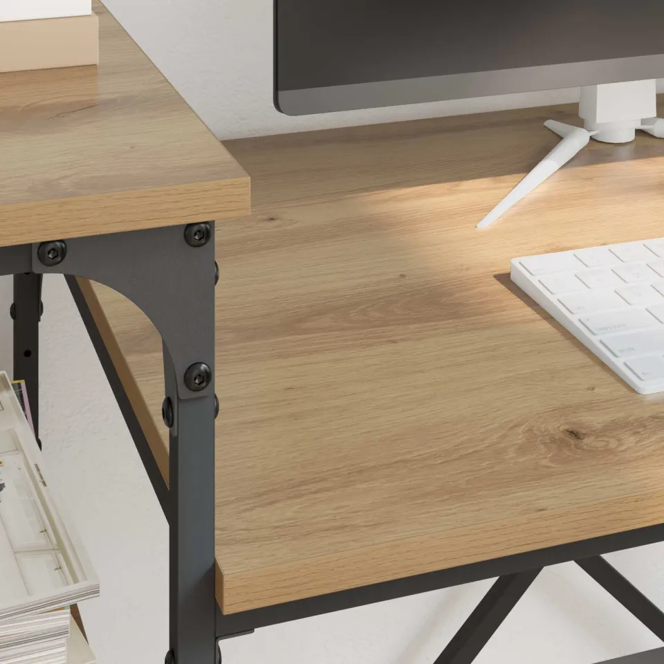 vidaXL Bureau Artisan Eiken Bewerkt hout 105 x 50 x 90 cm, foto 4