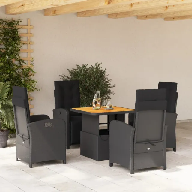 vidaXL 5-delige Tuinset met kussens poly rattan zwart, foto 2