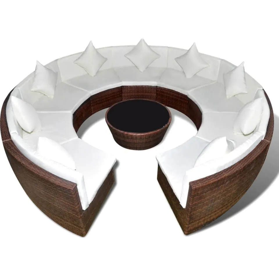 vidaXL 10-delige Loungeset met kussens poly rattan bruin, foto 3