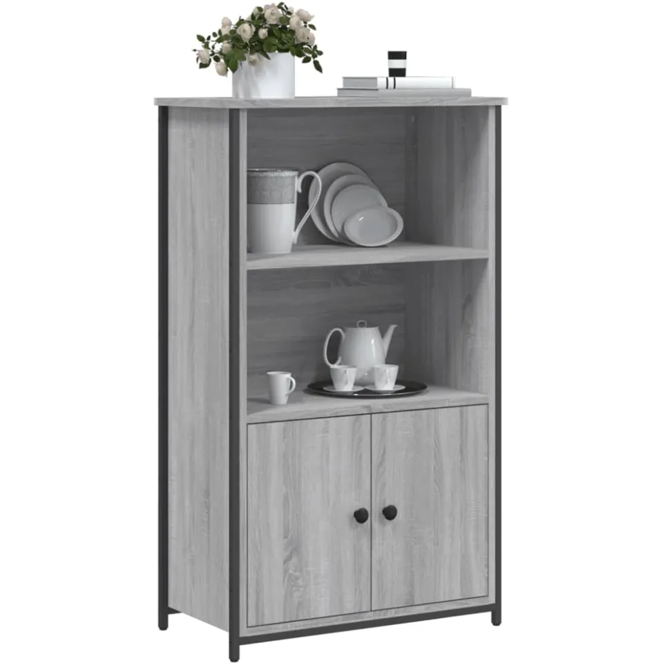 vidaXL Hoge kast 62x32x103,5 cm bewerkt hout grijs sonoma eikenkleurig