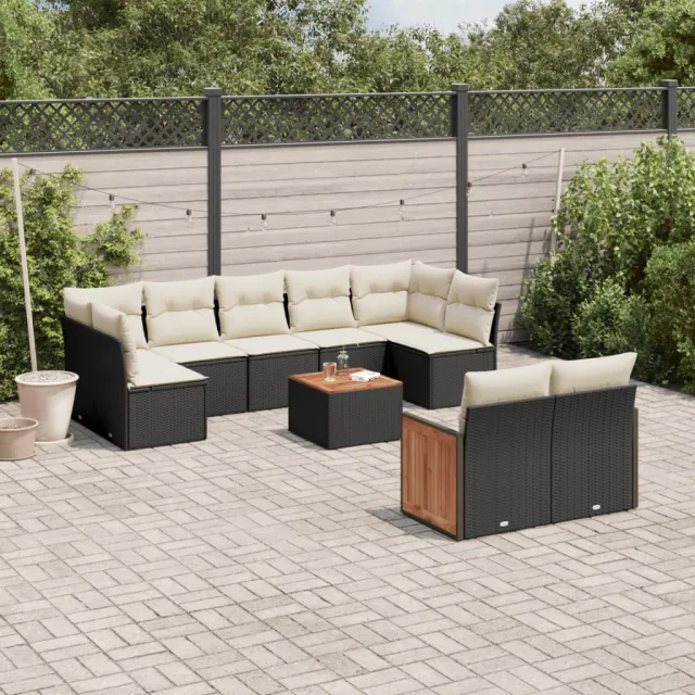 vidaXL 10-delige Loungeset met kussens poly rattan zwart, foto 2