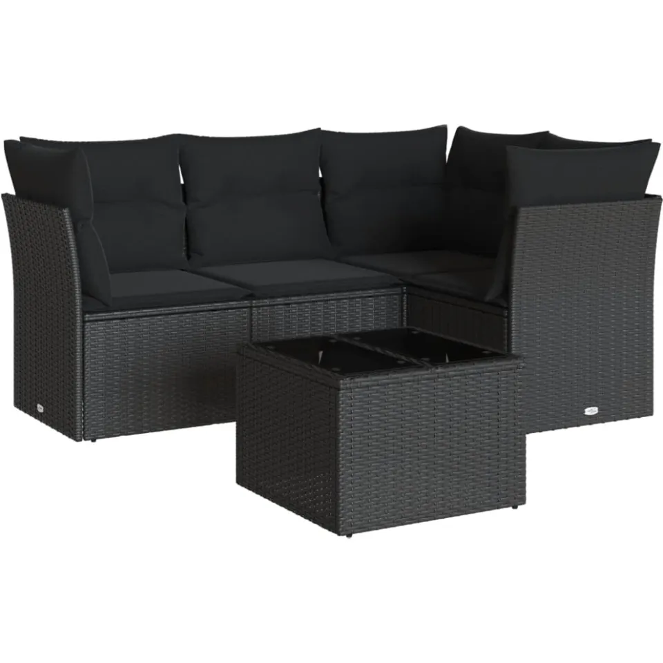 vidaXL 5-delige Loungeset met kussens poly rattan zwart