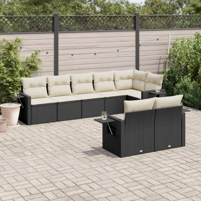 vidaXL 8-delige Loungeset met kussens poly rattan zwart, foto 2