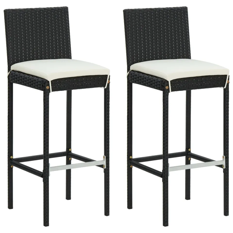 vidaXL 3-delige Tuinbarset met kussens poly rattan zwart, foto 3