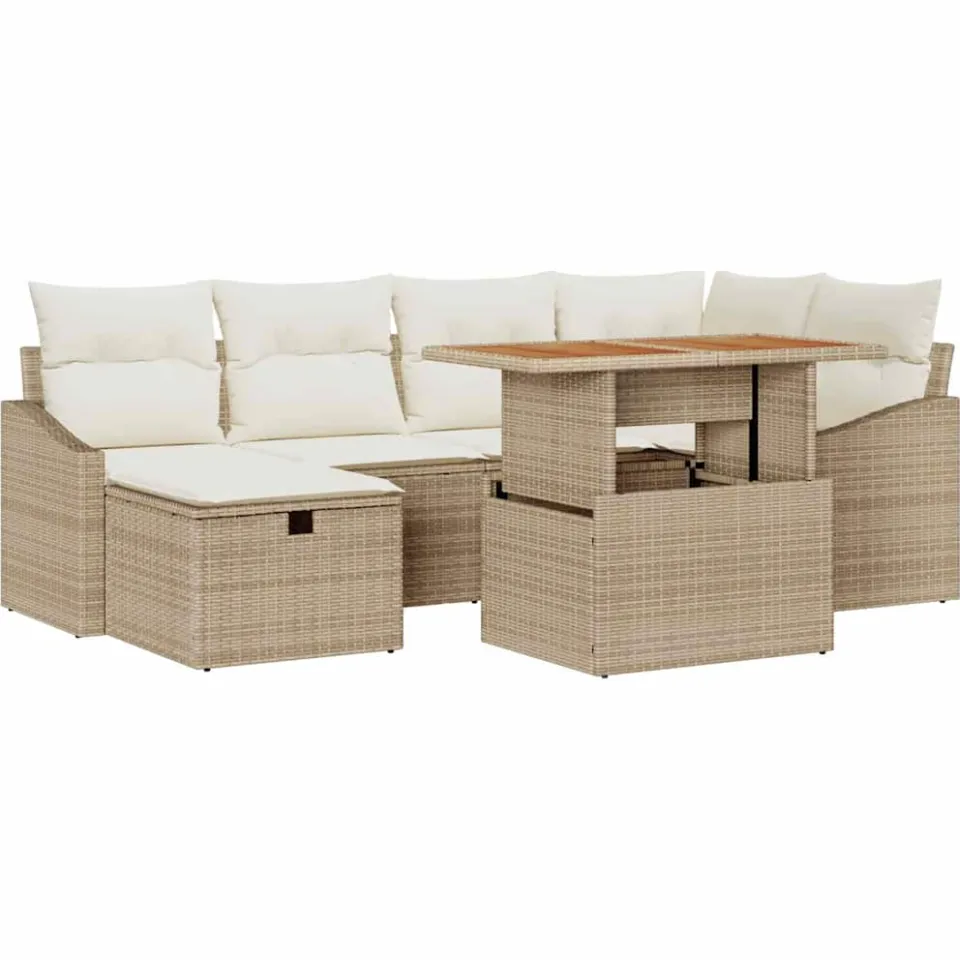vidaXL Tuinbankenset 7 st Beige poly rattan
