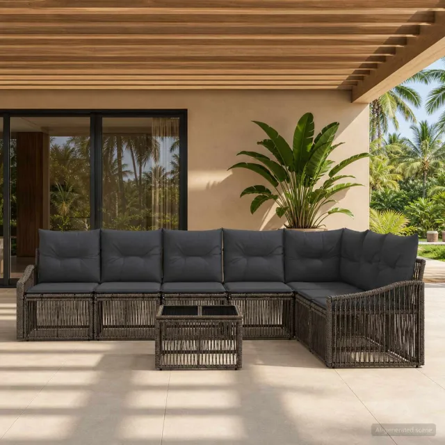 vidaXL Tuinbankenset 8 st Grijs poly rattan, foto 2