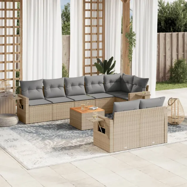 vidaXL 9-delige Loungeset met kussens poly rattan beige