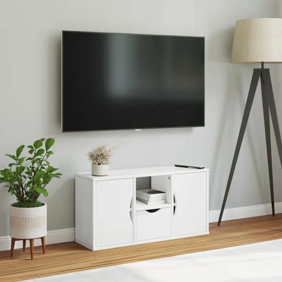 vidaXL Tv-meubel met lade ODDA 79x24x40 cm massief grenenhout wit, foto 2