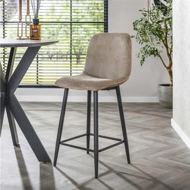Meubelplaats Barstoel Ribstof - Rock zandkleur - barstoelen set van 2 Naturel