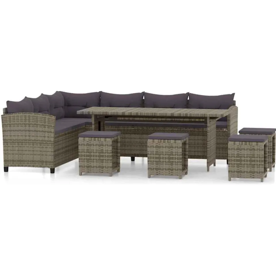 vidaXL 6-delige Loungeset met kussens poly rattan grijs, foto 3