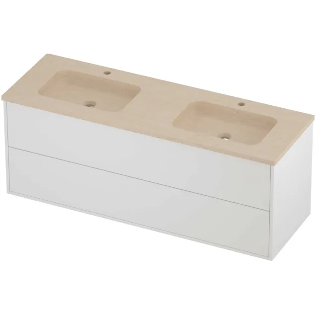 Proline Rollo Badmeubelset Hardsteen Elegant 2 Laden 140x46x54 cm Sand Stone Mat White Mat Wit
