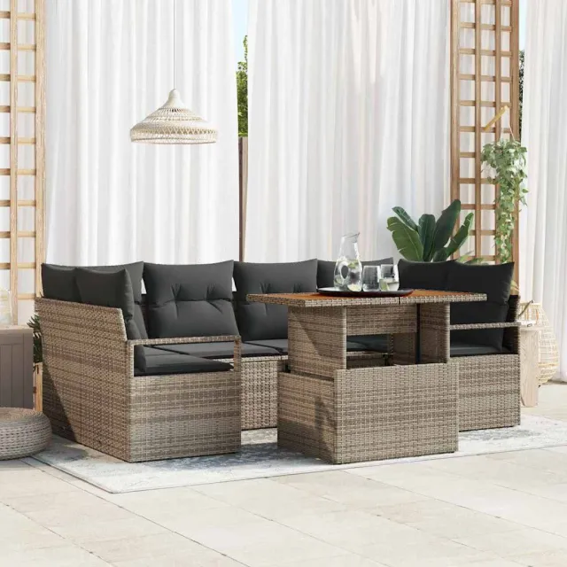 vidaXL Tuin Sofa Set 7 st Grijs Poly riet, foto 2