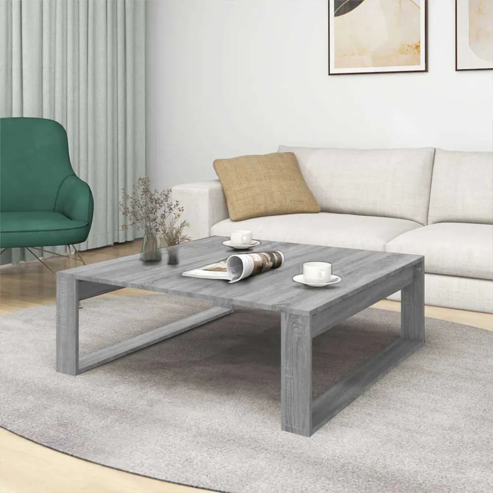 vidaXL Salontafel 100x100x35 cm bewerkt hout grijs sonoma eikenkleurig, foto 4