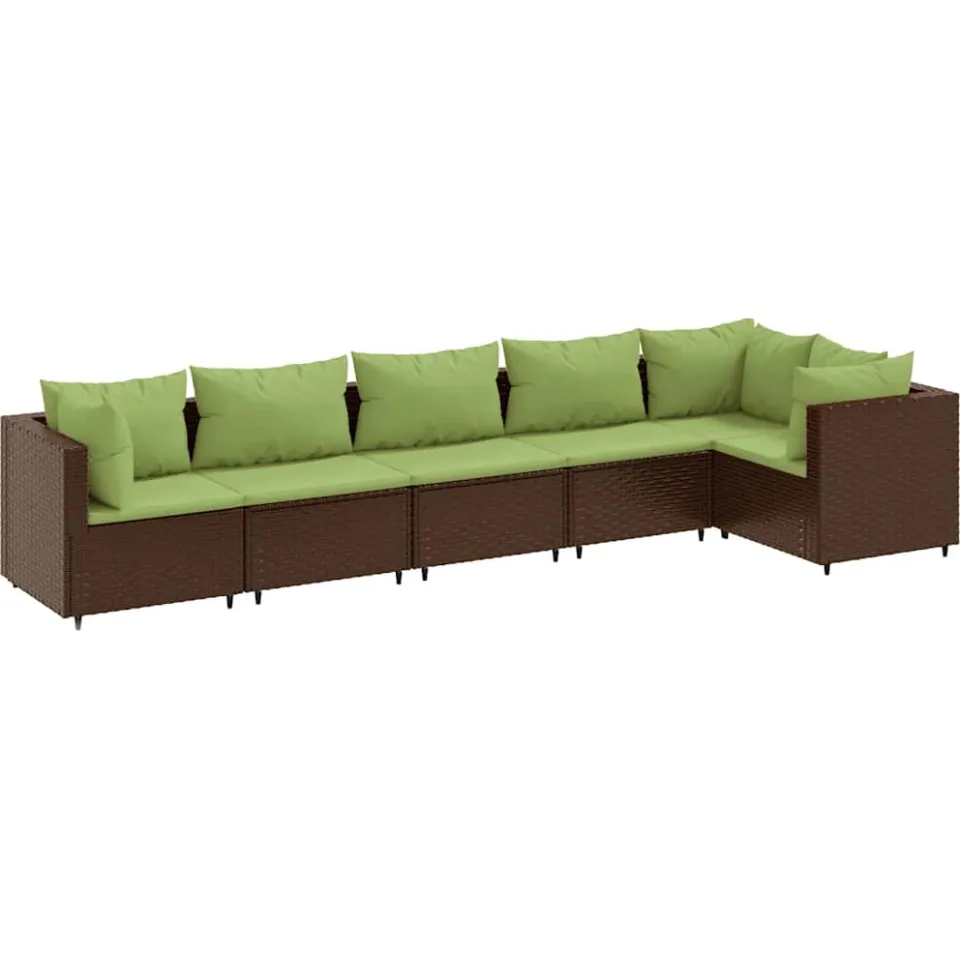 vidaXL 6-delige Loungeset met kussens poly rattan bruin