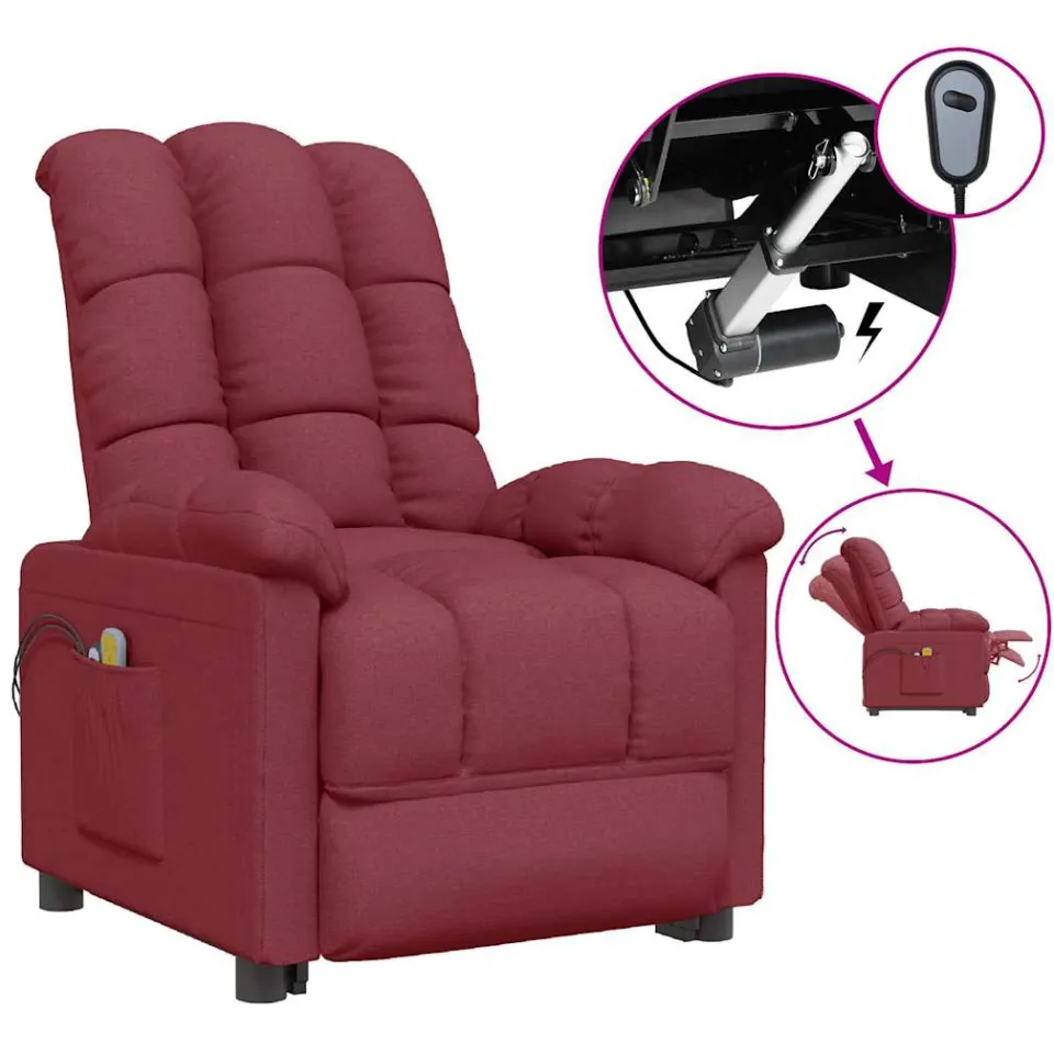 vidaXL Massagestoel elektrisch stof wijnrood, foto 4