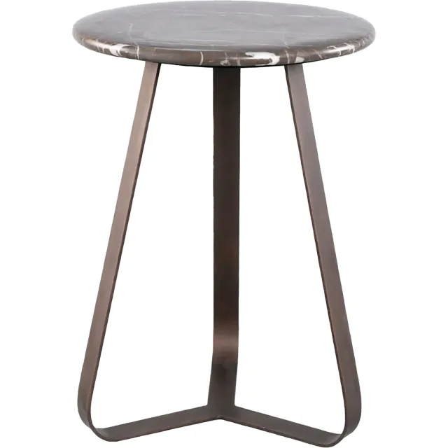 PTMD Kae Marble Side Table Iron Legs Round Bruin
