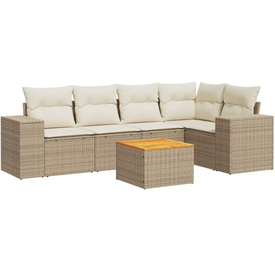 vidaXL 6-delige Loungeset met kussens poly rattan beige, foto 3