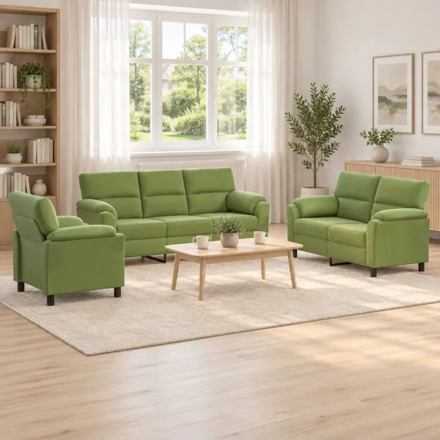 vidaXL Bankstel 3 st 6-zits Lichtgroen 214 x 85 x 93 cm fluweel
