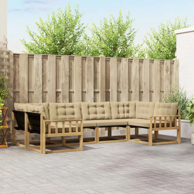 vidaXL Buiten bankenset 6 st 6-zits Wit en Beige